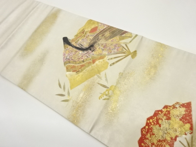 JAPANESE FUKURO OBI / KINGINSAI / SHELL INLAY / FOLDING FAN PATTERN